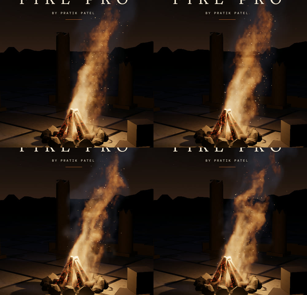 Two frames of `campfire`. Top row: the page's first-order solver. Bottom row: MacCormack with cooling compensation.